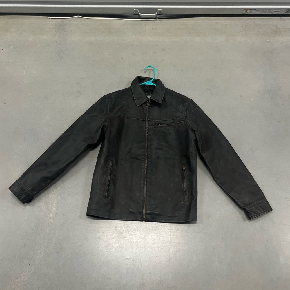 Aeropostale Distressed Dark Chocolate Brown Racer Jacket Faux Leather Men S